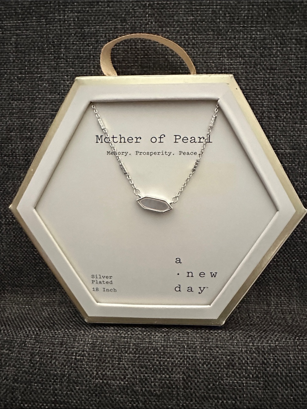 🌵3/$15 new day Silver Mother of Pearl Hexagon Pendant Necklace ( see description
